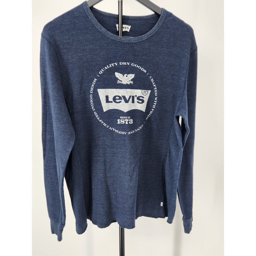 Levis Mens Long Sleeve Waffle Knit Thermal Graphic T-Shirt Blue Large